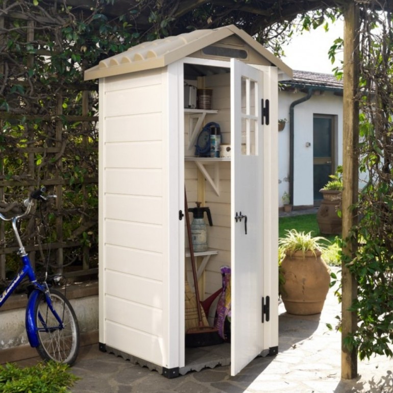 Casetta da Giardino in Resina Tuscany Evo 80 con Pavimentazione inclusa, colore Beige, 96.5x96.5x203h cm