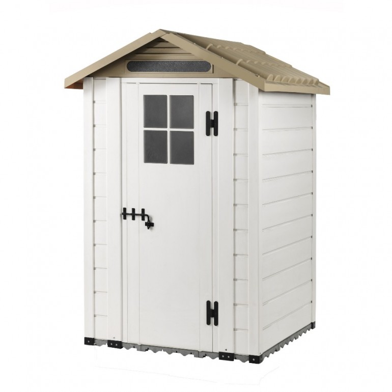 Casetta da Giardino in Resina Tuscany Evo 120 con 1 porta centrale e Pavimentazione inclusa, colore Beige, 137x144x214h cm
