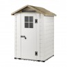 Casetta da Giardino in Resina Tuscany Evo 120 con 1 porta centrale e Pavimentazione inclusa, colore Beige, 137x144x214h cm