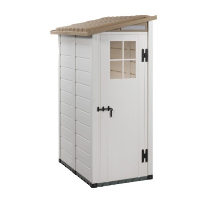 Casetta da Giardino in Resina Tuscany Evo 100.1 addossata, con Pavimentazione inclusa, colore Beige, 139x95x201h cm