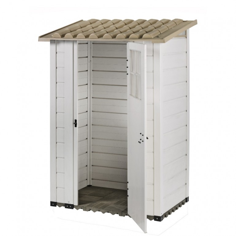 Tuscany Evo 100 Una Porta centrale Casetta da Giardino Beige in resina  95x139x201h cm con Pavimentazione inclusa