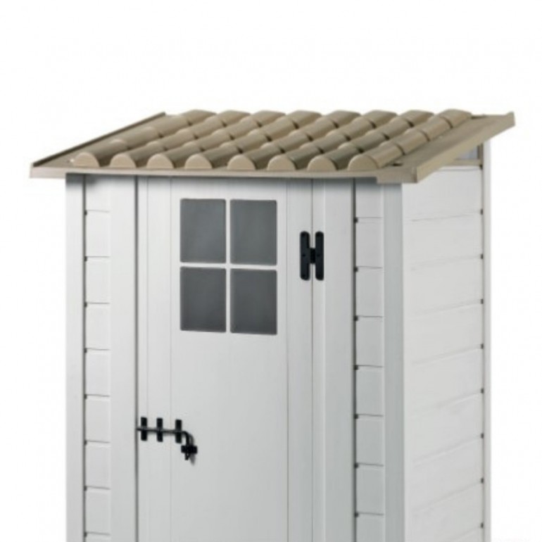 Casetta da Giardino in Resina Tuscany Evo 100 con 1 porta centrale e Pavimentazione inclusa, colore Beige, 95x139x201h cm