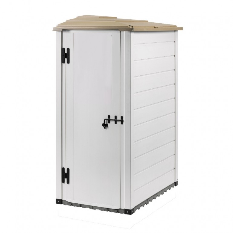 Casetta da Giardino in Resina Tuscany Evo 100.1 con porta reversibile, con Pavimentazione inclusa, colore Beige, 132x88x195h cm
