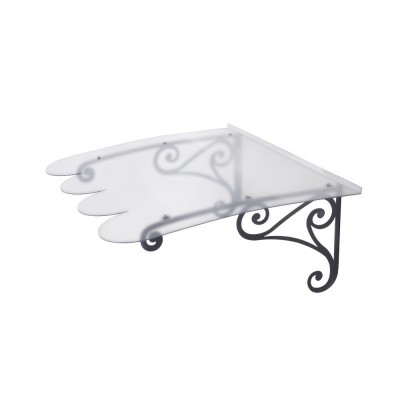 Pensilina Art Deco con braccia grigie in metallo e lastra in Policarbonato trasparente groffata, 80x100x29 cm