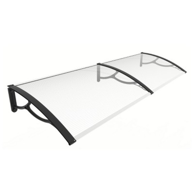 Pensilina Eco Maxi con braccia nere e lastra trasparente, 200x80x28 cm
