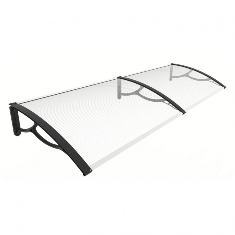 Pensilina Eco Maxi con braccia nere e lastra trasparente, 200x80x28 cm