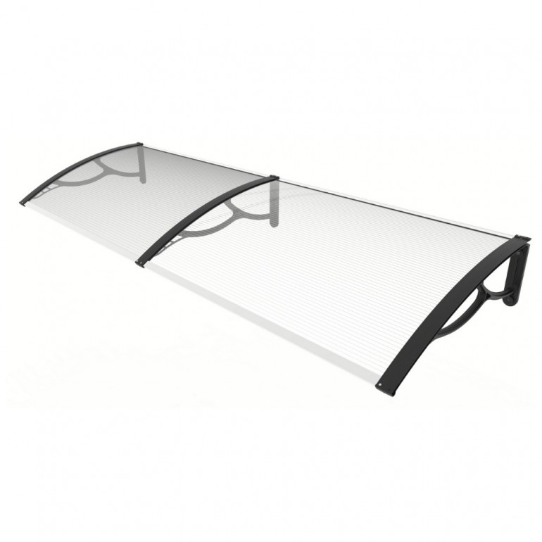 Pensilina Eco Maxi con braccia nere e lastra trasparente, 200x80x28 cm