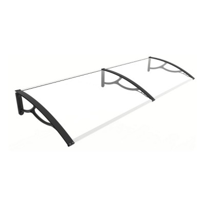 Pensilina Elite 200 con braccia nere e lastra trasparente, 200x80x28 cm