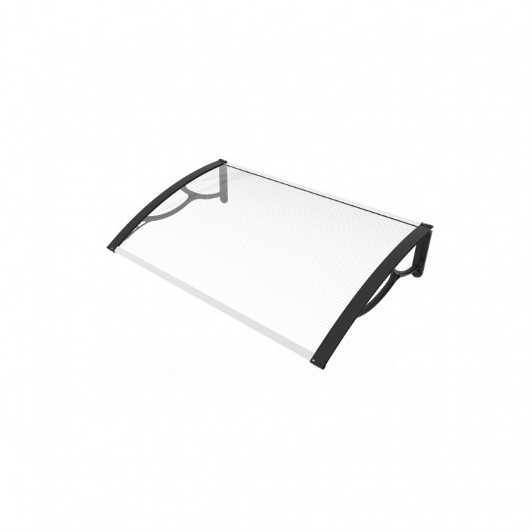 Pensilina Eco Large 120 con braccia nere e lastra trasparente, 120x80x28 cm