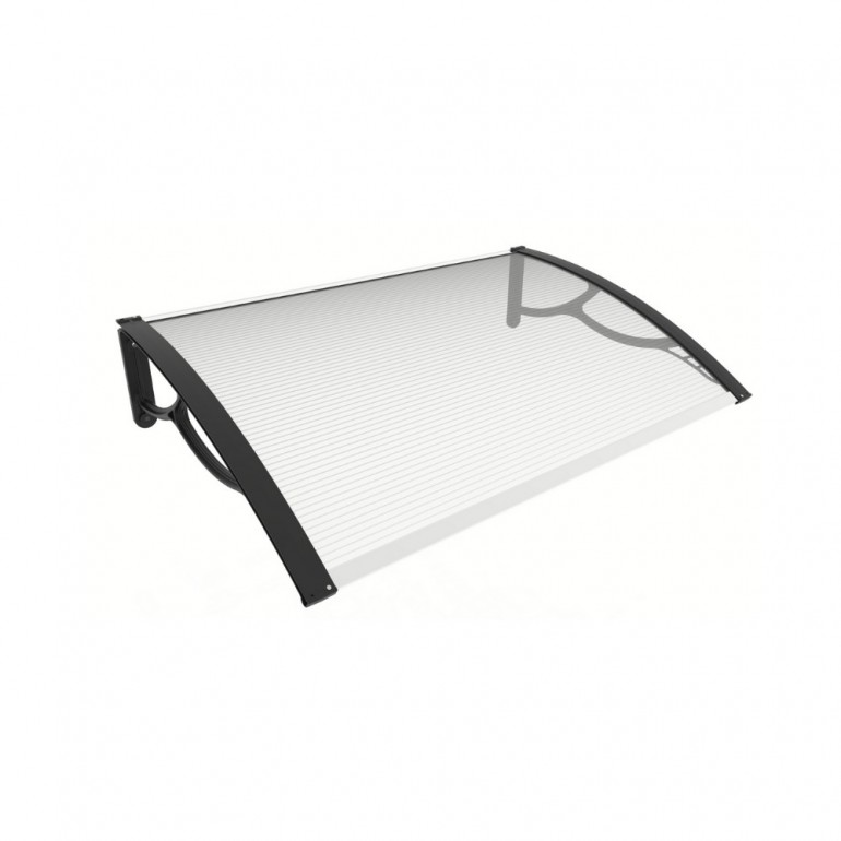 Pensilina Eco Large 120 con braccia nere e lastra trasparente, 120x80x28 cm