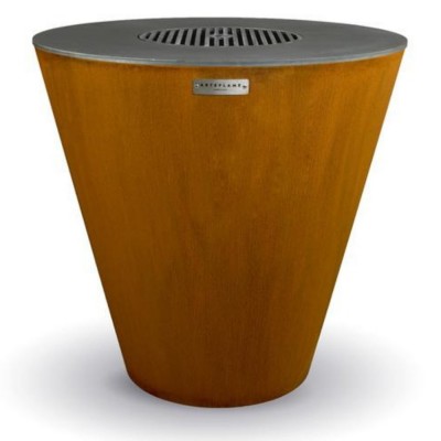 Arteflame One40 bbq e braciere in acciaio corten, con piastra di cottura in ghisa da 102 cm, altezza totale 97 cm