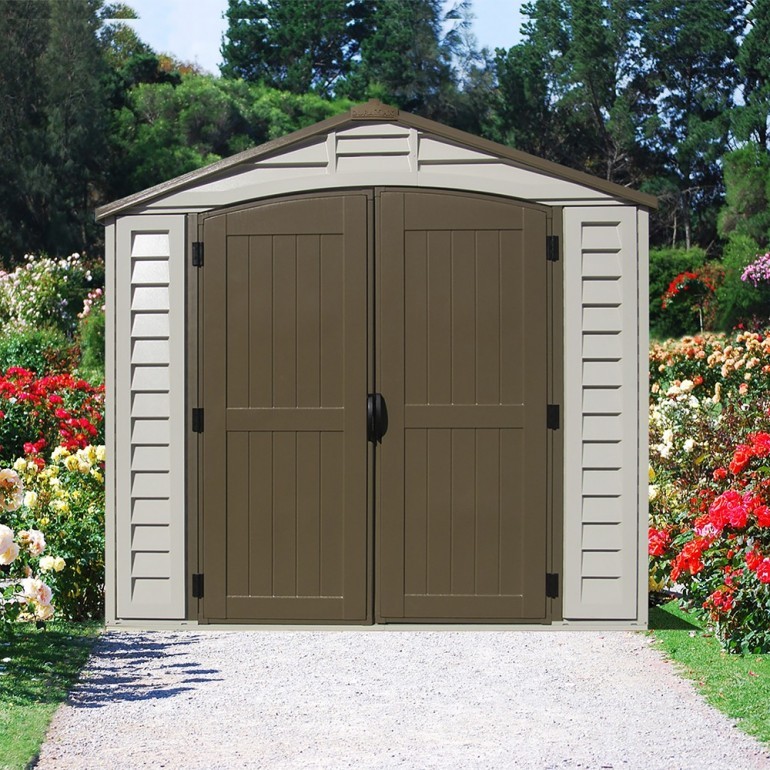 Casetta in PVC SideMate 4'x8' Duramax da giardino e cortile 240 x 247 x 235 cm colore grigio e marrone