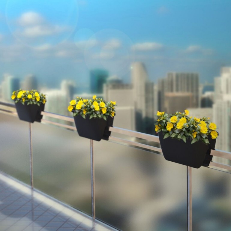 Vaso da Balcone e da Ringhiera a Ponte BALCONIA OVI con ganci inclusi, diametro 26 cm