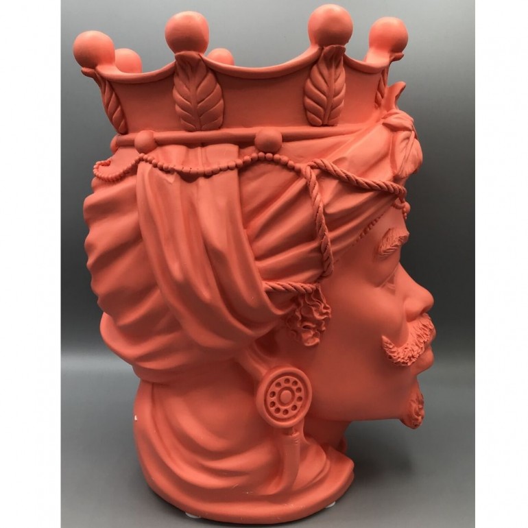Coppia di Vasi Teste di Moro in Resina colore Argilla, altezza 28 cm
