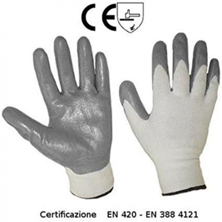 Set di 10 guanti da lavoro SEBA 500NBR ECO: Nylon spalmato in nitrile grigio certificato per il rischio meccanico