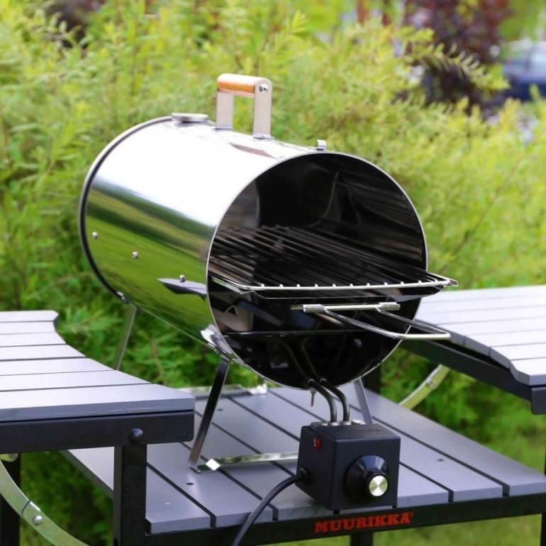 Smoker in Acciaio Inox. Affumicatore elettrico Muurikka PRO 1100 watt, 25 x 50 cm, superficie di cottura 24 x 42 cm