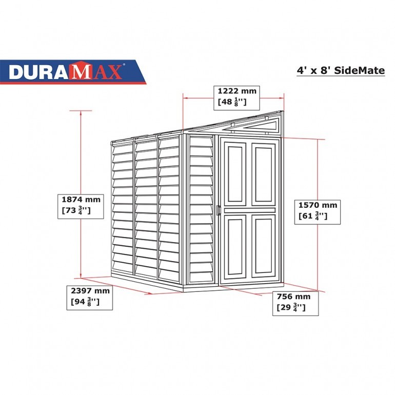 Casetta in PVC SideMate 4'x8' Duramax da giardino e cortile 122 x 240 x 188 cm colore beige/avorio