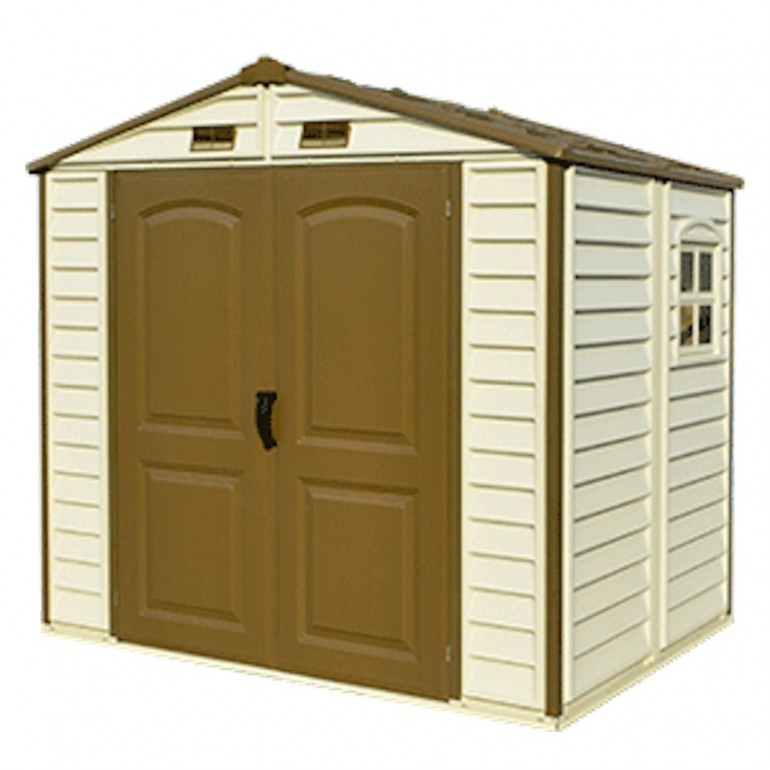 Casetta in PVC StoreAll 8'x6' Duramax da giardino e cortile 245 x 161 x 223 cm colore beige/avorio e marrone