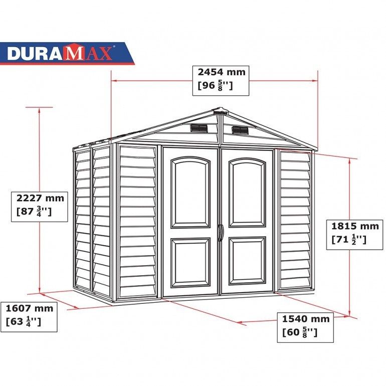 Casetta in PVC StoreAll 8'x6' Duramax da giardino e cortile 245 x 161 x 223 cm colore beige/avorio e marrone