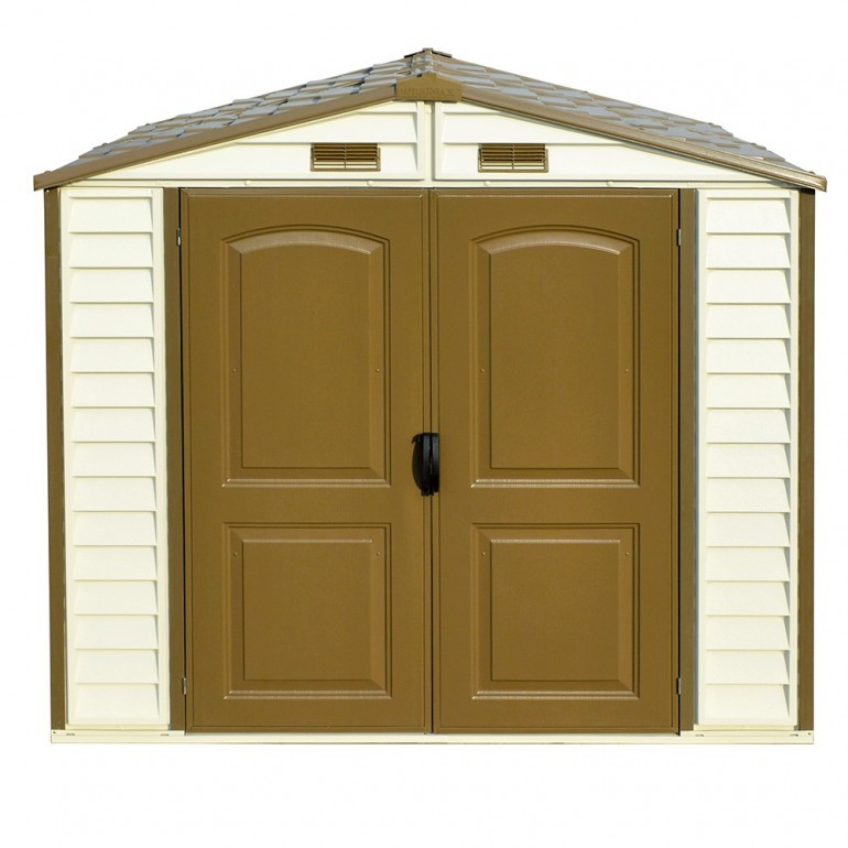 Casetta in PVC StoreAll 8'x6' Duramax da giardino e cortile 245 x 161 x 223 cm colore beige/avorio e marrone