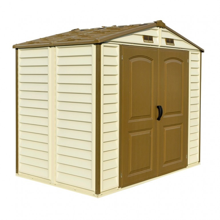 Casetta in PVC StoreAll 8'x6' Duramax da giardino e cortile 245 x 161 x 223 cm colore beige/avorio e marrone