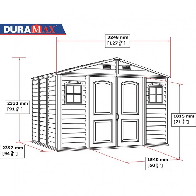 Casetta in PVC WoodSide 10,5'x8' Duramax da giardino e cortile 325 x 240 x 233 cm colore beige/avorio e marrone