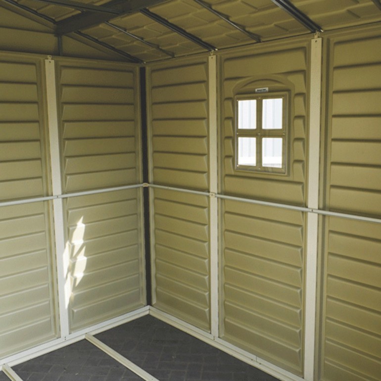 Casetta in PVC WoodSide 10,5'x8' Duramax da giardino e cortile 325 x 240 x 233 cm colore beige/avorio e marrone