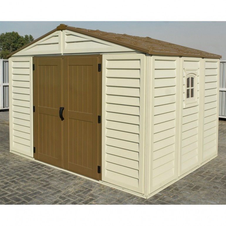 Casetta in PVC WoodBridge 10,5'x8' Duramax 325 x 240 x 233 cm da giardino e cortile in plastica colore beige/avorio e marrone