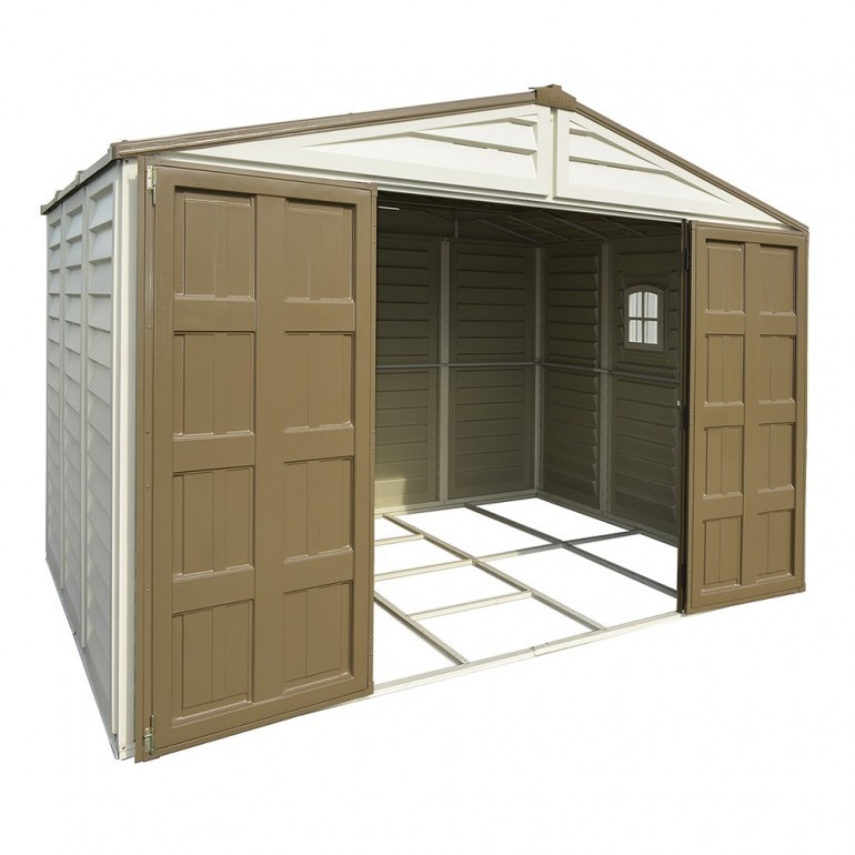 Casetta in PVC WoodBridge 10,5'x8' Duramax 325 x 240 x 233 cm da giardino e cortile in plastica colore beige/avorio e marrone