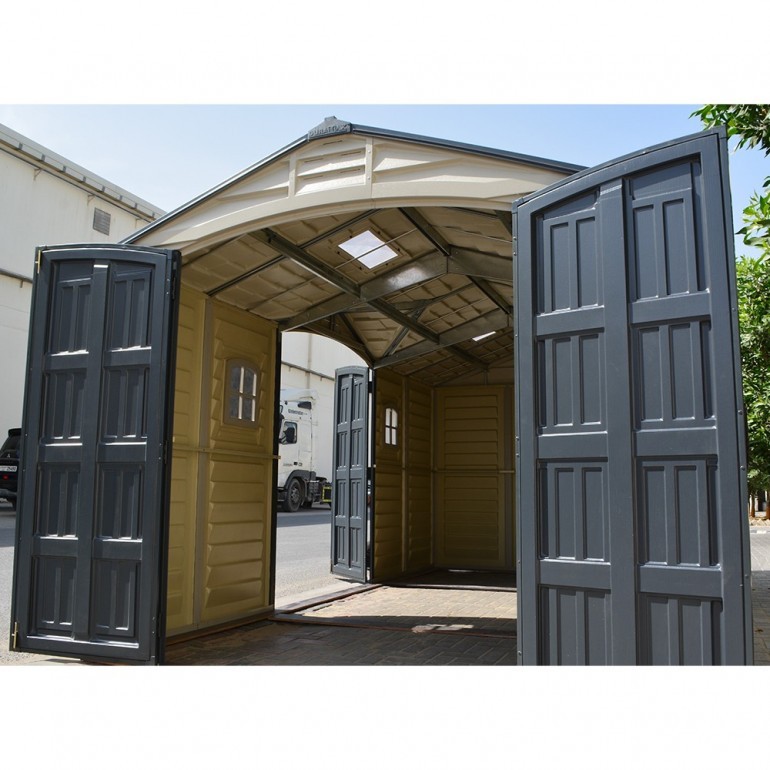 Casetta grande garage in PVC Apex Pro PLUS 15'x8' Duramax da giardino e cortile 476 x 246 x 235 cm colore grigio
