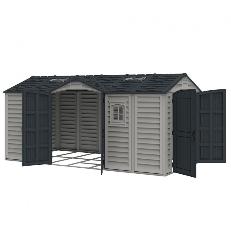 Casetta grande garage in PVC Apex Pro PLUS 15'x8' Duramax da giardino e cortile 476 x 246 x 235 cm colore grigio