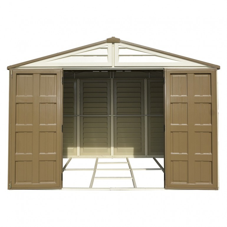 Casetta in PVC grande WoodBridge 10,5'x13' Duramax 325 x 398 x 233 cm da giardino e cortile in plastica beige/avorio e marrone