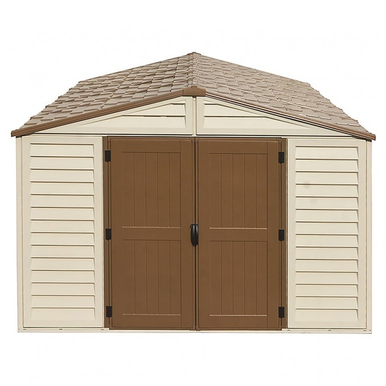 Casetta in PVC grande WoodBridge 10,5'x13' Duramax 325 x 398 x 233 cm da giardino e cortile in plastica beige/avorio e marrone