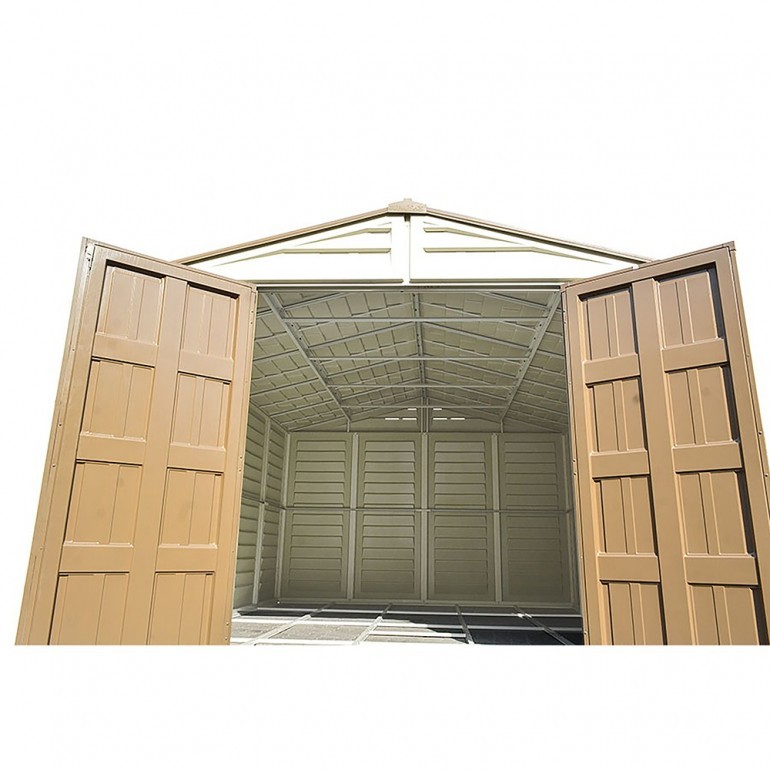 Casetta in PVC grande WoodBridge 10,5'x13' Duramax 325 x 398 x 233 cm da giardino e cortile in plastica beige/avorio e marrone