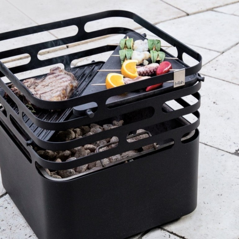 CUBE Höfats braciere da esterno corten design con griglia barbecue con accessori