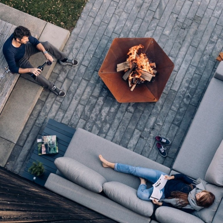 Hoefats TRIPLE 90 Braciere design in corten da esterno arredo giardino