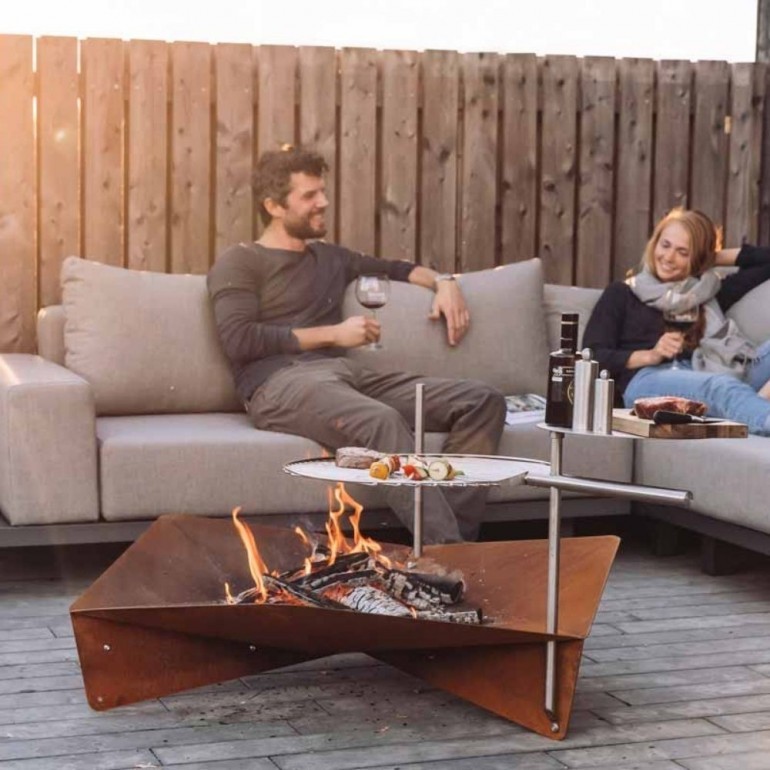 Hoefats TRIPLE 90 Braciere design in corten da esterno arredo giardino