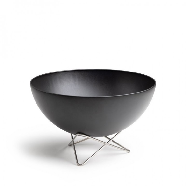 Höfats Bowl braciere da esterno con base alta design in acciaio nero arredo giardino con piastra in ghisa e accessori
