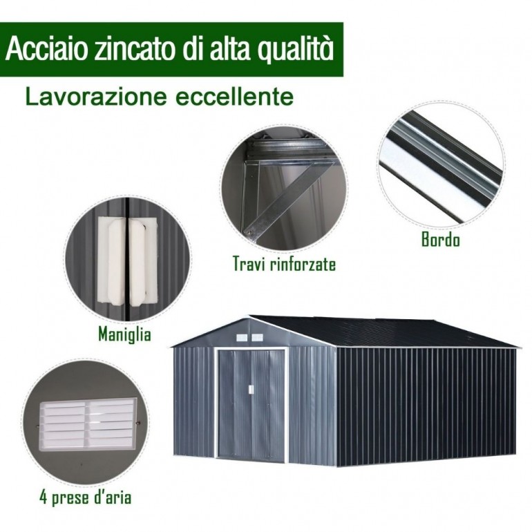 Capanno da Giardino in Metallo Ezooza 340 x 382 x 200 cm in Acciaio Verniciato di colore Grigio