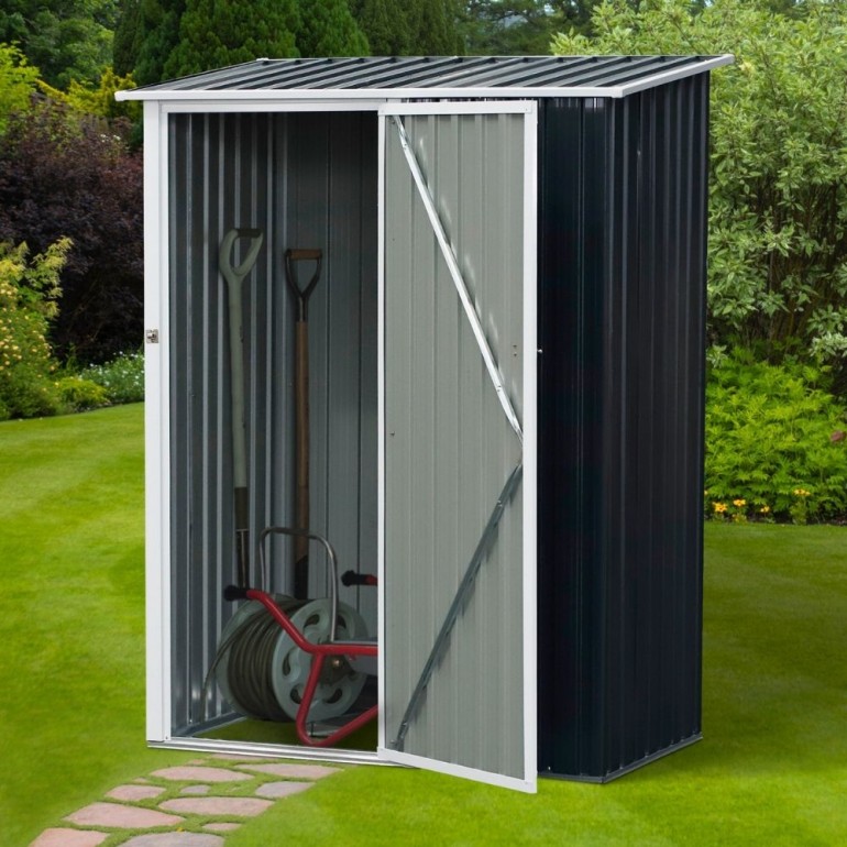 Casetta Porta Attrezzi in Metallo Ezooza 143 x 89 x 186 cm in Acciaio Verniciato di colore Antracite con porta decentrata