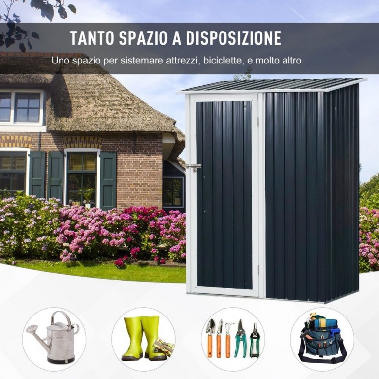 Casetta Porta Attrezzi in Metallo Ezooza 143 x 89 x 186 cm in Acciaio Verniciato di colore Antracite con porta decentrata