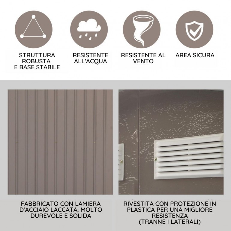 Casetta da Giardino in Metallo Ezooza 277 x 191 x 192 cm in Acciaio Verniciato di colore Grigio Chiaro