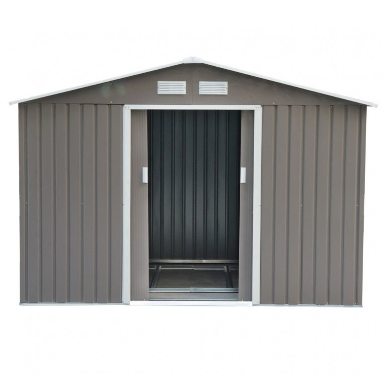 Casetta da Giardino in Metallo Ezooza 277 x 191 x 192 cm in Acciaio Verniciato di colore Grigio Chiaro