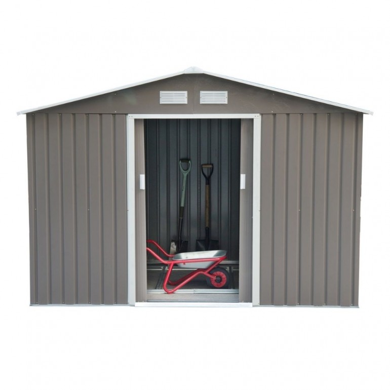 Casetta da Giardino in Metallo Ezooza 277 x 191 x 192 cm in Acciaio Verniciato di colore Grigio Chiaro