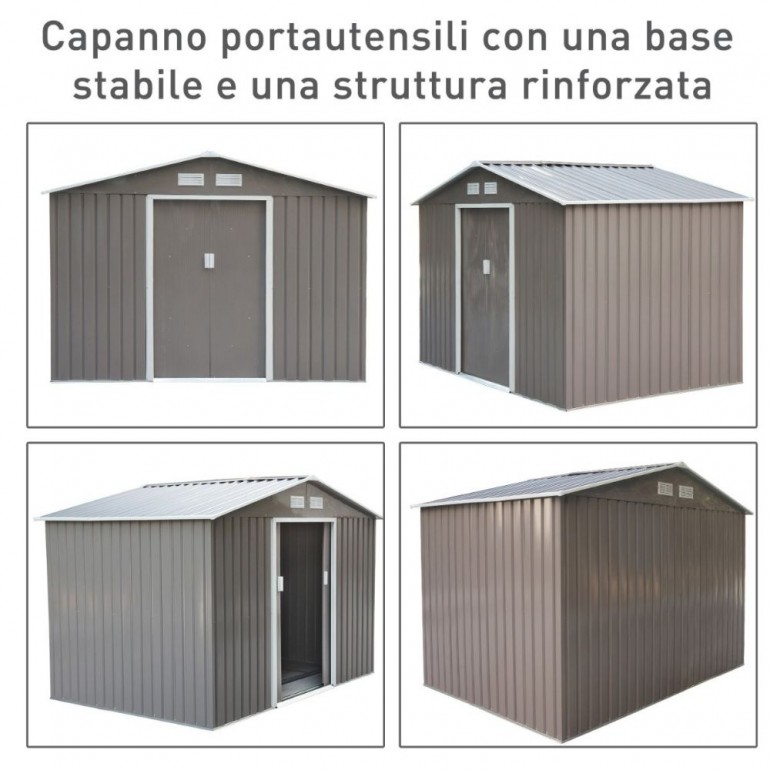 Casetta da Giardino in Metallo Ezooza 277 x 191 x 192 cm in Acciaio Verniciato di colore Grigio Chiaro