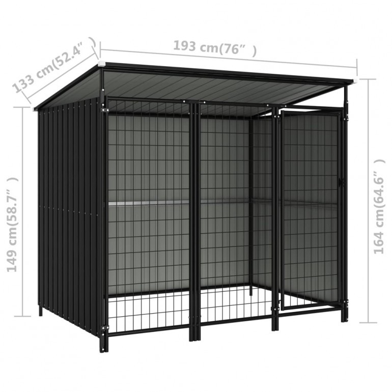 Box per cani da esterno coperto in acciaio altezza 164 cm e misura 193 x 133 cm