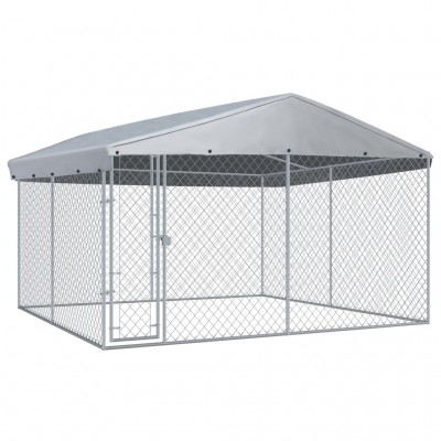 Canile da Esterno coperto recinzione per cani in acciaio Ezooza Shiba 382x382x2255 cm con copertura in polietilene