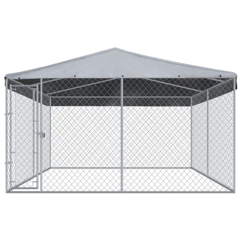 Canile da Esterno coperto recinzione per cani in acciaio Ezooza Shiba 382x382x2255 cm con copertura in polietilene