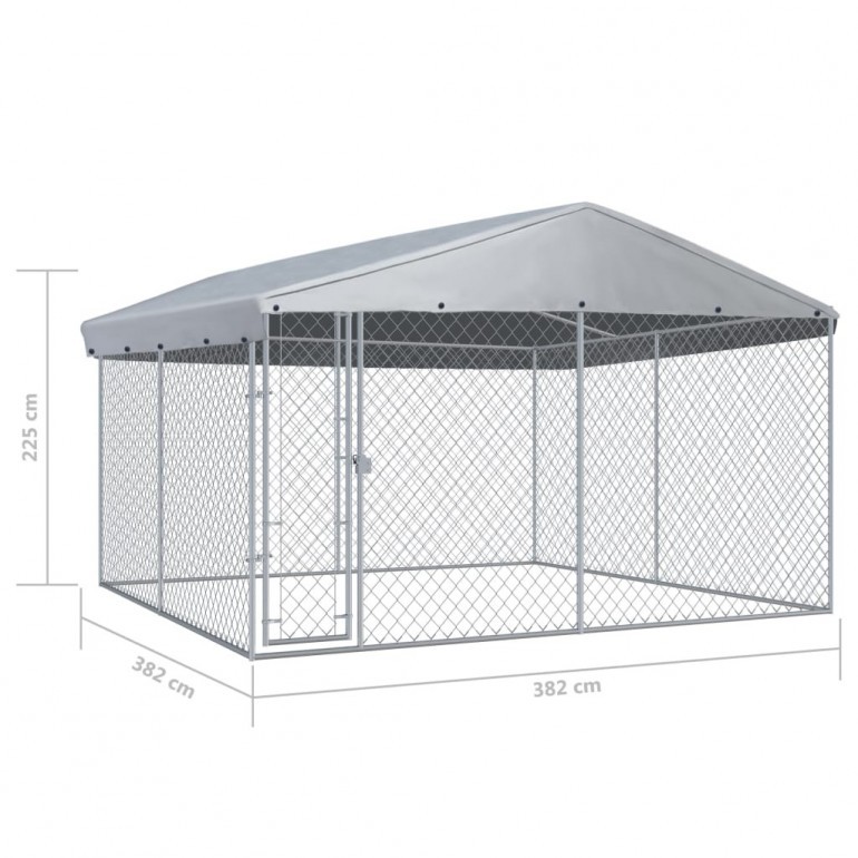 Canile da Esterno coperto recinzione per cani in acciaio Ezooza Shiba 382x382x2255 cm con copertura in polietilene