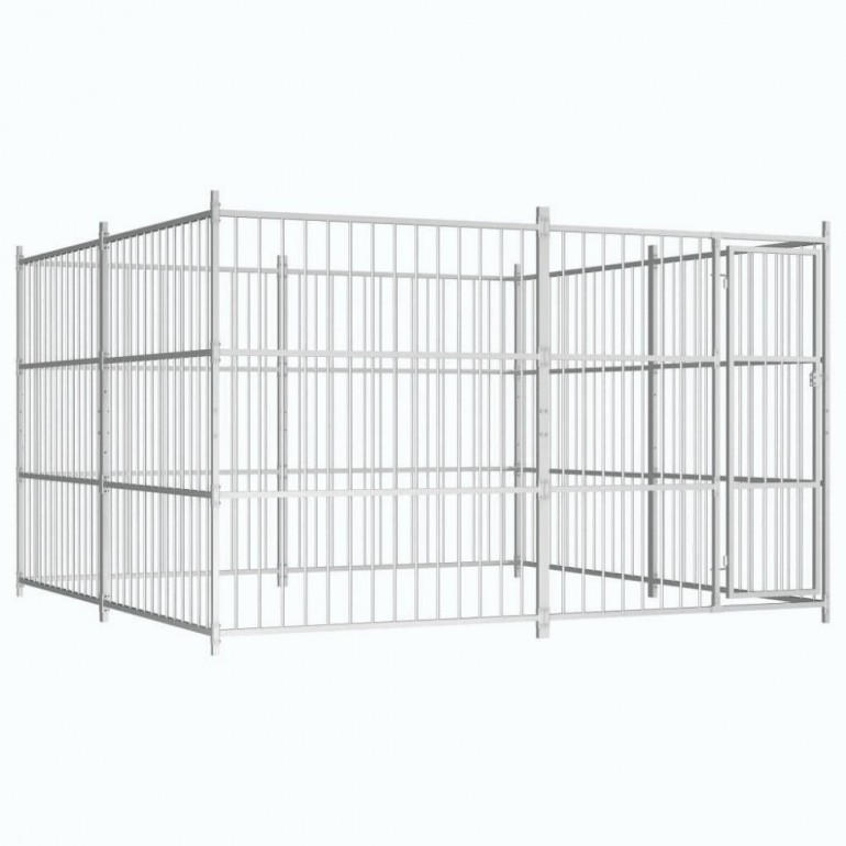Recinzione da esterno per cani Ezooza Boston in acciaio zincato di qualità 300 x 300 x 185 cm di colore metallo